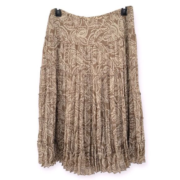 Modern Images Floral Paisley Tiered Skirt Tan Pull-On M Petite Pleated Flowy - Picture 11 of 11